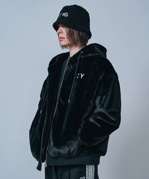 『OY/オーワイ』LOGO FUR HOODIE JACKET/ロゴファーフーディージャケット 長袖 ジップアップ パーカー