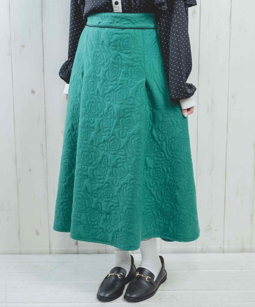 Hamble by Par Avion（ハンブルバイパラビオン）の「フラワーキルティングふうスカート（スカート・レディース・ブラック/グリーン・ONESIZE）」の16枚目の写真