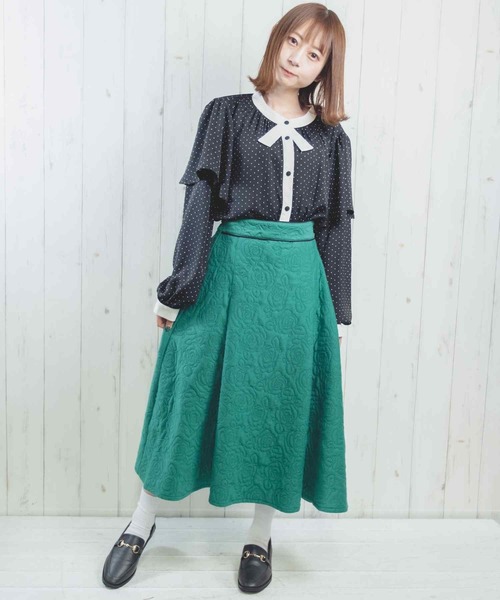 Hamble by Par Avion（ハンブルバイパラビオン）の「フラワーキルティングふうスカート（スカート・レディース・ブラック/グリーン・ONESIZE）」の12枚目の写真