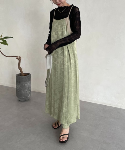 CAPRICIEUX LE'MAGE(カプリシューレマージュ)の「リーフジャガードキャミワンピース(ワンピース・レディース・ライトベージュ/ミント・FREE)」の14枚目の写真