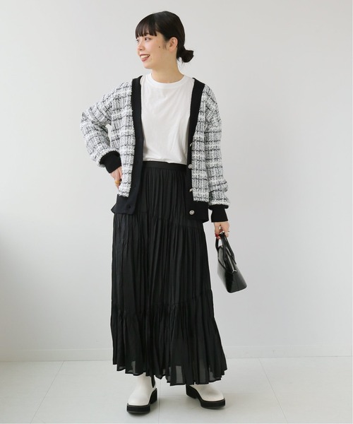 Simplicite（サンプリシテ）の「ツイードジャガード ニットカーディガン◆（カーディガン/ボレロ・レディース・ブラック/ブルー・FREE）」の5枚目の写真