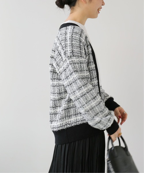 Simplicite（サンプリシテ）の「ツイードジャガード ニットカーディガン◆（カーディガン/ボレロ・レディース・ブラック/ブルー・FREE）」の11枚目の写真