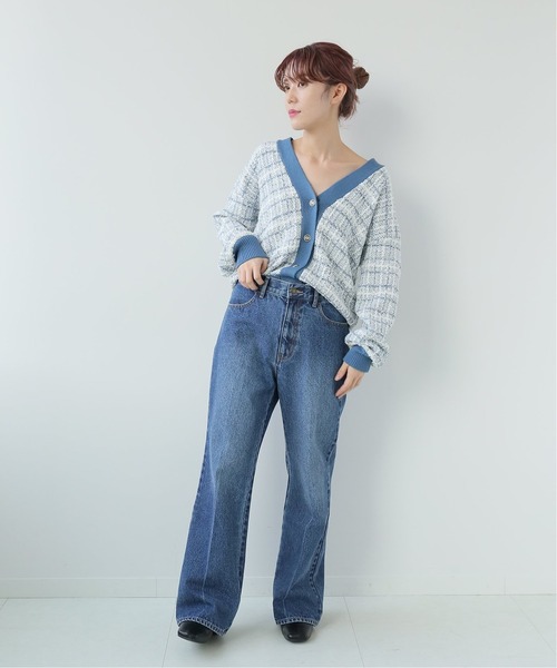 Simplicite（サンプリシテ）の「ツイードジャガード ニットカーディガン◆（カーディガン/ボレロ・レディース・ブラック/ブルー・FREE）」の16枚目の写真