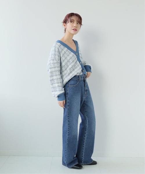 Simplicite（サンプリシテ）の「ツイードジャガード ニットカーディガン◆（カーディガン/ボレロ・レディース・ブラック/ブルー・FREE）」の14枚目の写真