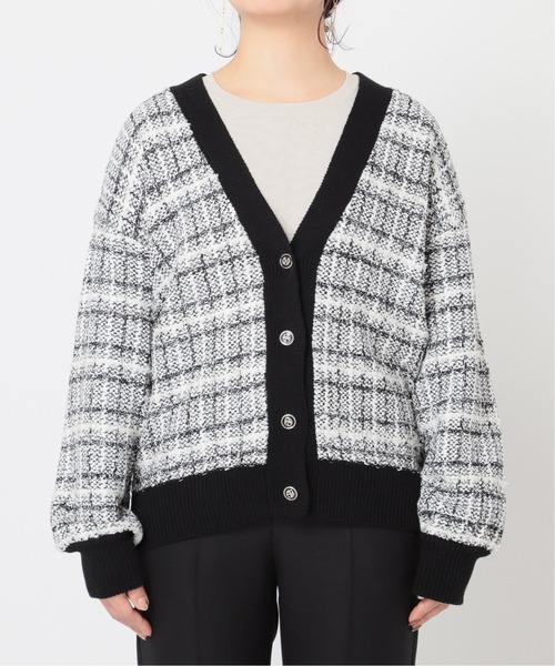 Simplicite（サンプリシテ）の「ツイードジャガード ニットカーディガン◆（カーディガン/ボレロ・レディース・ブラック/ブルー・FREE）」の9枚目の写真