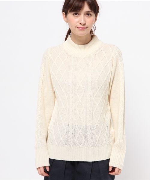 Kastane（カスタネ）の「【Kastane】ハイネックケーブルプルオーバー（ニット/セーター・レディース・オフホワイト/グレー/ピンク/ネイビー・FREE）」の10枚目の写真