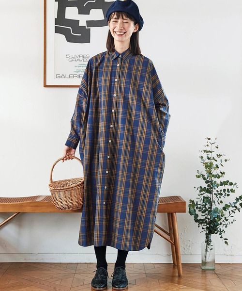 Sunny clouds(サニークラウズ)の「サニークラウズタータンワンピ(シャツワンピース・レディース・イエロー/ブルー・MEDIUM/LARGE/X-LARGE/XX-LARGE/NM)」の4枚目の写真