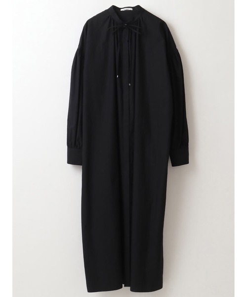 アンシェヌマン スリットシャツワンピース　シャツドレス　チュニック 　ブラック enchainement（アンシェヌマン）の「Gathered Neck Shirt Dress
