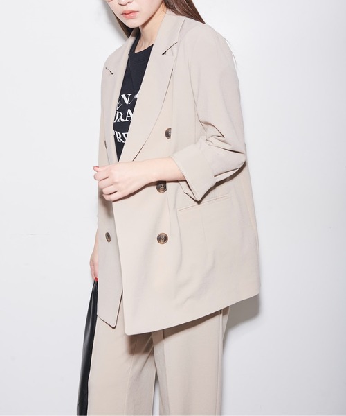 FREE'S MART（フリーズマート）の「◆麻調合繊ダブルブレストジャケット（テーラードジャケット・レディース・ホワイト/ベージュ/ブラウン/グリーン・SMALL/MEDIUM）」の5枚目の写真