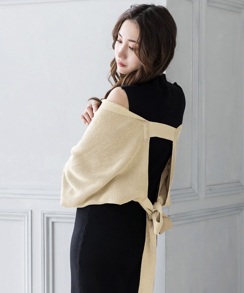 Julia Boutique（ジュリアブティック）の「バックリボンボレロカーディガン/22059（カーディガン/ボレロ・レディース・ブラック/ベージュ/アイボリー・ONE）」の4枚目の写真
