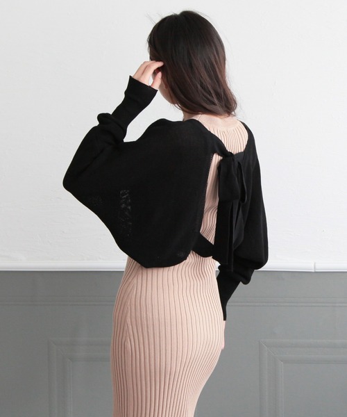 Julia Boutique（ジュリアブティック）の「バックリボンボレロカーディガン/22059（カーディガン/ボレロ・レディース・ブラック/ベージュ/アイボリー・ONE）」の7枚目の写真