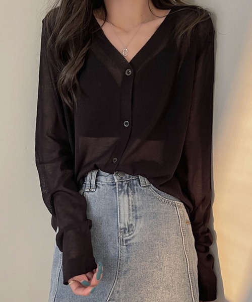 DAY CLOSET(デイ クローゼット)の「レディース シースルーカーディガン(カーディガン/ボレロ・レディース・ホワイト/パープル/グレー/ピンク/ダークパープル/マスタード/ブルー系その他/オレンジ/ブラック/グリーン・ONE SIZE)」の3枚目の写真