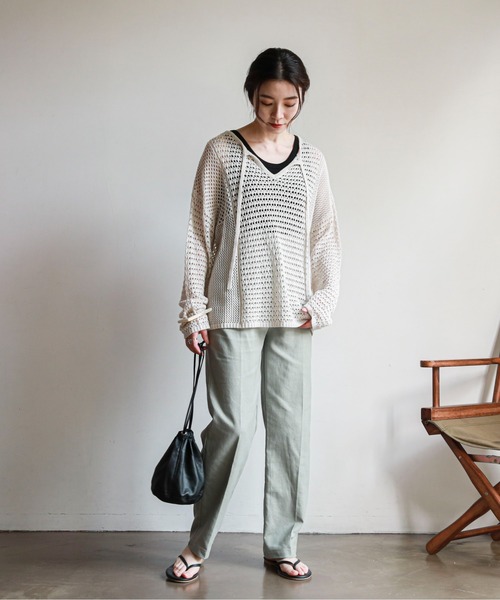 feepur(フェピュール)の「ストレートリネンパンツ(その他パンツ・レディース・ブラック/グレー/オリーブ/アイボリー・SMALL/MEDIUM)」の8枚目の写真