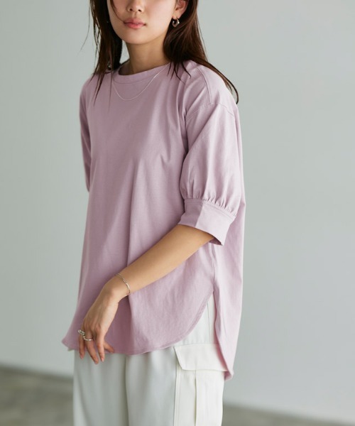 Pierrot(ピエロ)の「パフスリーブチュニックTシャツ(Tシャツ/カットソー・レディース・チャコール/オフホワイト/ブルー系その他/ブラック/グレイッシュベージュ/イエロー系その他/ネイビー/ミント/サンドベージュ/ライトピンク/イエロー系その他2/ブルー・L/M)」の12枚目の写真