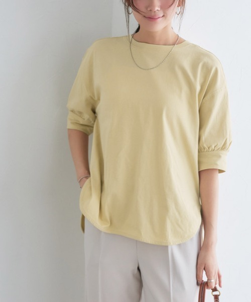 Pierrot(ピエロ)の「パフスリーブチュニックTシャツ(Tシャツ/カットソー・レディース・チャコール/オフホワイト/ブルー系その他/ブラック/グレイッシュベージュ/イエロー系その他/ネイビー/ミント/サンドベージュ/ライトピンク/イエロー系その他2/ブルー・L/M)」の11枚目の写真