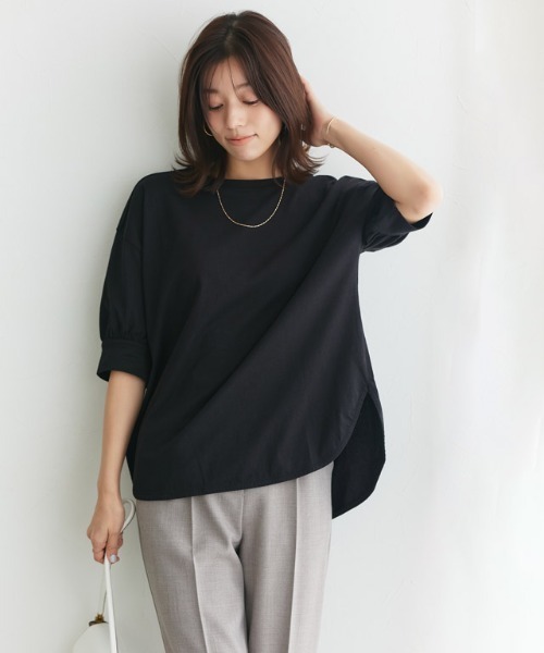 Pierrot(ピエロ)の「パフスリーブチュニックTシャツ(Tシャツ/カットソー・レディース・チャコール/オフホワイト/ブルー系その他/ブラック/グレイッシュベージュ/イエロー系その他/ネイビー/ミント/サンドベージュ/ライトピンク/イエロー系その他2/ブルー・L/M)」の14枚目の写真