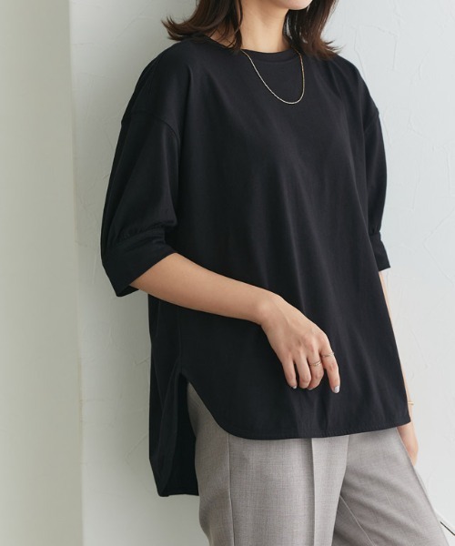 Pierrot(ピエロ)の「パフスリーブチュニックTシャツ(Tシャツ/カットソー・レディース・チャコール/オフホワイト/ブルー系その他/ブラック/グレイッシュベージュ/イエロー系その他/ネイビー/ミント/サンドベージュ/ライトピンク/イエロー系その他2/ブルー・L/M)」の15枚目の写真