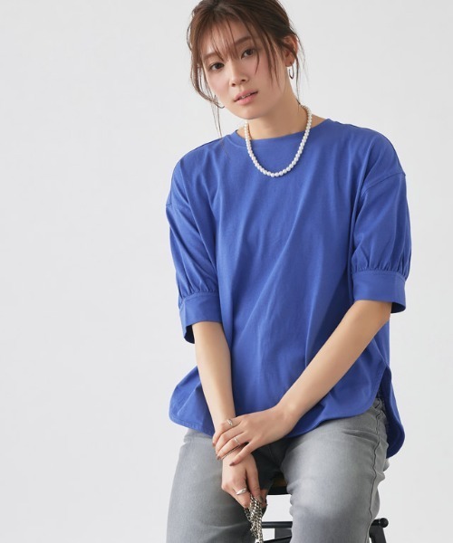 Pierrot(ピエロ)の「パフスリーブチュニックTシャツ(Tシャツ/カットソー・レディース・チャコール/オフホワイト/ブルー系その他/ブラック/グレイッシュベージュ/イエロー系その他/ネイビー/ミント/サンドベージュ/ライトピンク/イエロー系その他2/ブルー・L/M)」の22枚目の写真