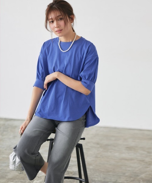 Pierrot(ピエロ)の「パフスリーブチュニックTシャツ(Tシャツ/カットソー・レディース・チャコール/オフホワイト/ブルー系その他/ブラック/グレイッシュベージュ/イエロー系その他/ネイビー/ミント/サンドベージュ/ライトピンク/イエロー系その他2/ブルー・L/M)」の19枚目の写真
