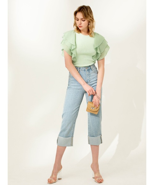 DURAS(デュラス)の「折り返しデニムストレートパンツ(デニムパンツ・レディース・ライトインディゴブルー・SMALL/MEDIUM)」の10枚目の写真