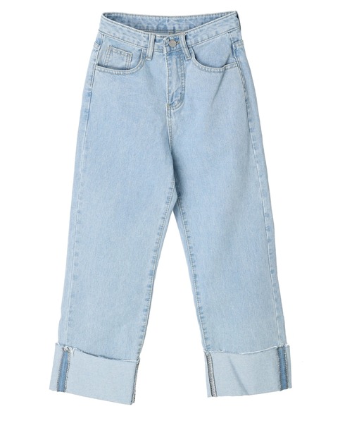 DURAS(デュラス)の「折り返しデニムストレートパンツ(デニムパンツ・レディース・ライトインディゴブルー・SMALL/MEDIUM)」の11枚目の写真
