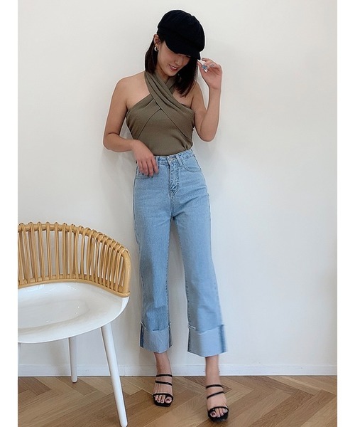DURAS(デュラス)の「折り返しデニムストレートパンツ(デニムパンツ・レディース・ライトインディゴブルー・SMALL/MEDIUM)」の18枚目の写真
