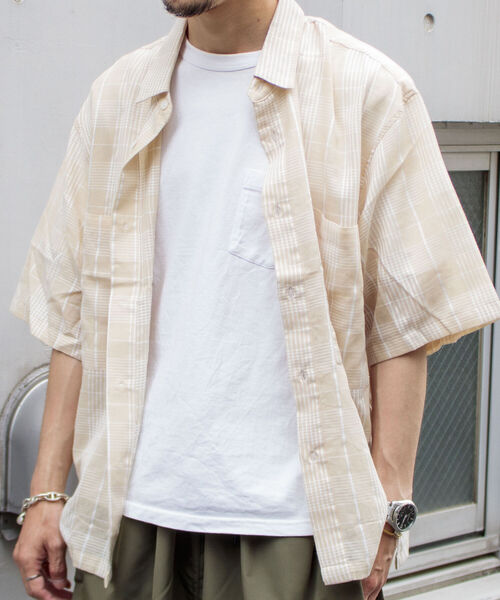 GLOSTER（グロスター）の「【GLOSTER/グロスター】ビッグポケット シアーチェックシャツ（シャツ/ブラウス・メンズ・ベージュ/ピンク/ライトグリーン・MEDIUM/LARGE）」の20枚目の写真