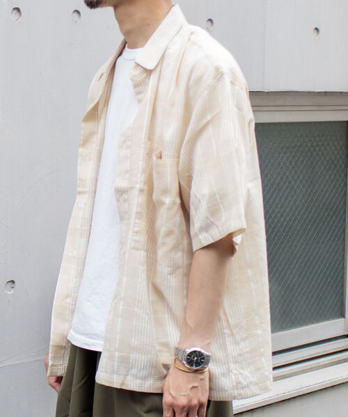 GLOSTER（グロスター）の「【GLOSTER/グロスター】ビッグポケット シアーチェックシャツ（シャツ/ブラウス・メンズ・ベージュ/ピンク/ライトグリーン・MEDIUM/LARGE）」の21枚目の写真