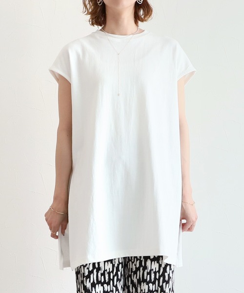 reca（レカ）の「ヘビー天竺ビックシルエットフレンチスリーブトップス（Tシャツ/カットソー・レディース・ブラック/オフホワイト/グレイッシュベージュ/チャコールグレー/イエロー/レッド系/ダークグリーン/ブルーグレー・FREE）」の9枚目の写真