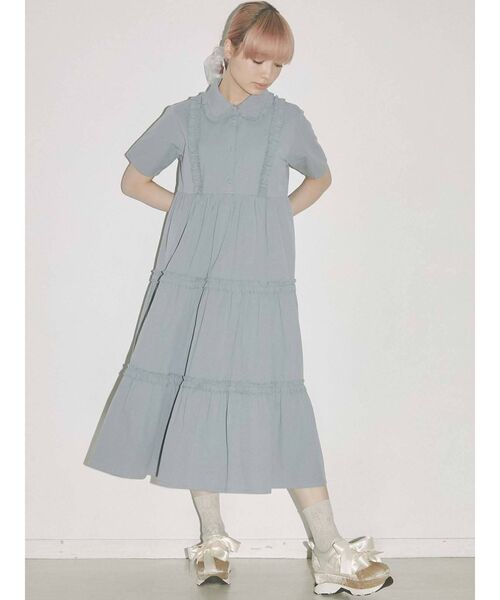 merry jenny（メリージェニー）の「フリルテイアードシャツワンピース（ワンピース・レディース・ブラック/オフホワイト/ブルー・FREE）」の3枚目の写真