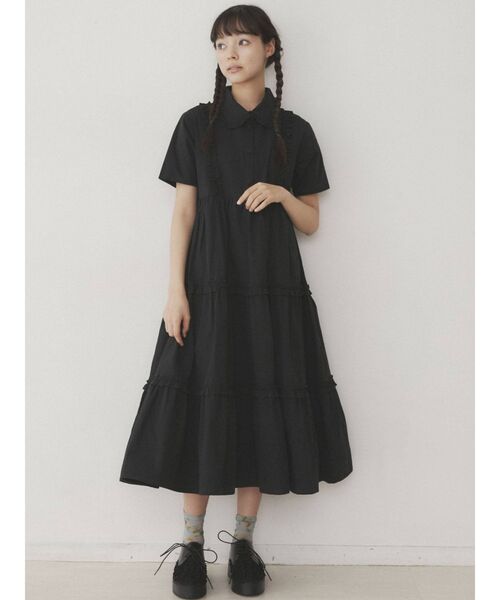 merry jenny（メリージェニー）の「フリルテイアードシャツワンピース（ワンピース・レディース・ブラック/オフホワイト/ブルー・FREE）」の2枚目の写真