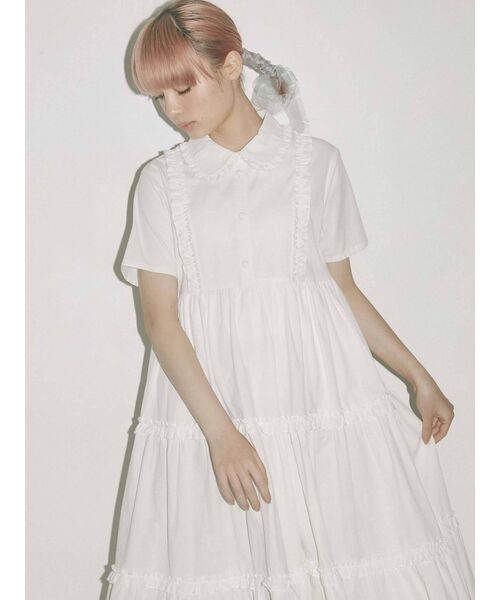 merry jenny（メリージェニー）の「フリルテイアードシャツワンピース（ワンピース・レディース・ブラック/オフホワイト/ブルー・FREE）」の4枚目の写真