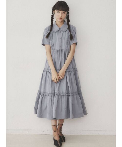 merry jenny（メリージェニー）の「フリルテイアードシャツワンピース（ワンピース・レディース・ブラック/オフホワイト/ブルー・FREE）」の6枚目の写真