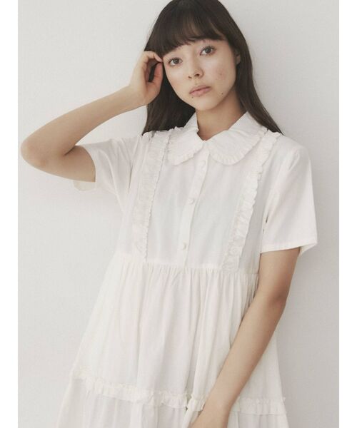 merry jenny（メリージェニー）の「フリルテイアードシャツワンピース（ワンピース・レディース・ブラック/オフホワイト/ブルー・FREE）」の7枚目の写真