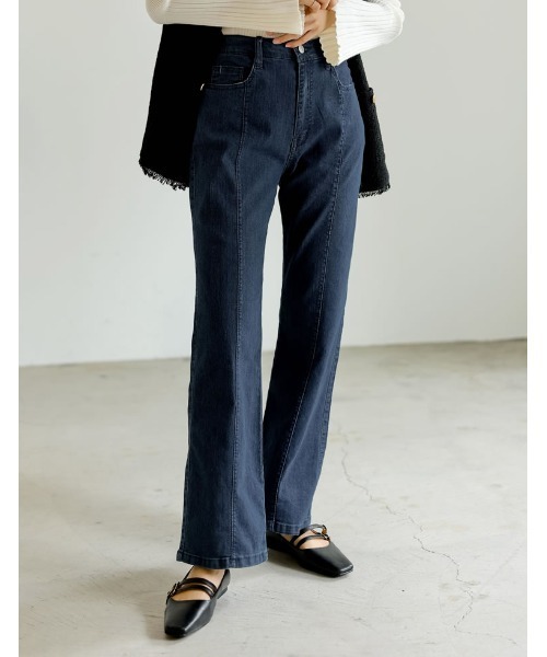 Re:EDIT（リエディ）の「[低身長/高身長/大きいサイズ有]センターシームストレッチデニムフレアパンツ（デニムパンツ・レディース・ホワイト/インディゴブルー/ブルー・SMALL/MEDIUM/LARGE/X-LARGE/TALL/AM/AS）」の2枚目の写真