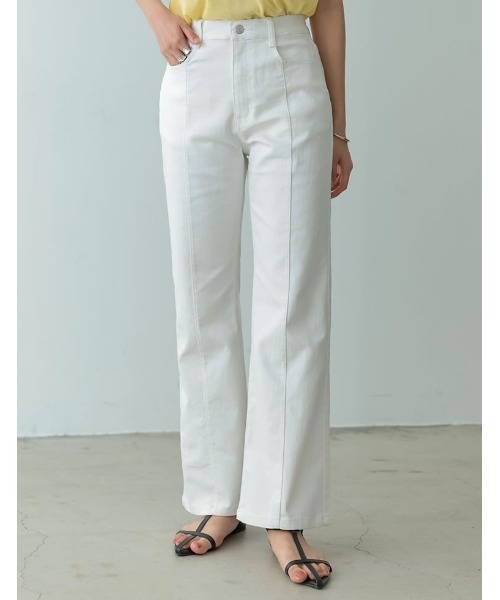 Re:EDIT（リエディ）の「[低身長/高身長/大きいサイズ有]センターシームストレッチデニムフレアパンツ（デニムパンツ・レディース・ホワイト/インディゴブルー/ブルー・SMALL/MEDIUM/LARGE/X-LARGE/TALL/AM/AS）」の4枚目の写真