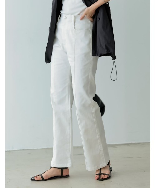 Re:EDIT（リエディ）の「[低身長/高身長/大きいサイズ有]センターシームストレッチデニムフレアパンツ（デニムパンツ・レディース・ホワイト/インディゴブルー/ブルー・SMALL/MEDIUM/LARGE/X-LARGE/TALL/AM/AS）」の7枚目の写真