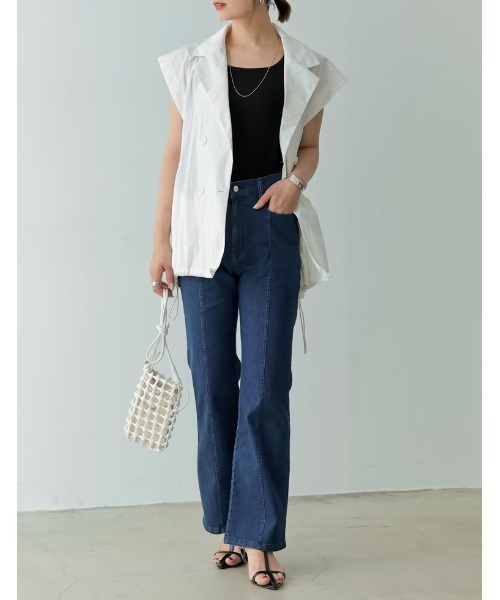 Re:EDIT（リエディ）の「[低身長/高身長/大きいサイズ有]センターシームストレッチデニムフレアパンツ（デニムパンツ・レディース・ホワイト/インディゴブルー/ブルー・SMALL/MEDIUM/LARGE/X-LARGE/TALL/AM/AS）」の21枚目の写真