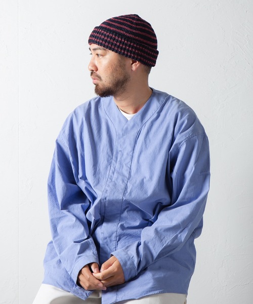 RACAL(ラカル)の「和紙混紡ボーダーニットワッチ / Japanese Paper Blend Knit Watch(ニットキャップ/ビーニー・メンズ・ブラック×ベージュ/グレー系その他/ネイビー系2/ブラウン系その他/ネイビー系1・FREE)」の4枚目の写真