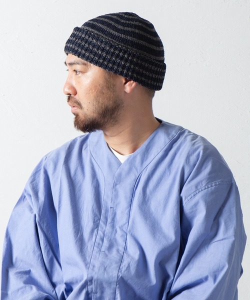 RACAL(ラカル)の「和紙混紡ボーダーニットワッチ / Japanese Paper Blend Knit Watch(ニットキャップ/ビーニー・メンズ・ブラック×ベージュ/グレー系その他/ネイビー系2/ブラウン系その他/ネイビー系1・FREE)」の5枚目の写真