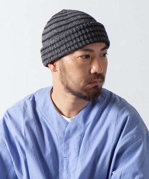 RACAL(ラカル)の「和紙混紡ボーダーニットワッチ / Japanese Paper Blend Knit Watch(ニットキャップ/ビーニー・メンズ・ブラック×ベージュ/グレー系その他/ネイビー系2/ブラウン系その他/ネイビー系1・FREE)」の1枚目の写真