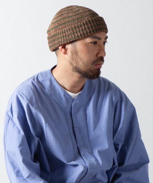 RACAL(ラカル)の「和紙混紡ボーダーニットワッチ / Japanese Paper Blend Knit Watch(ニットキャップ/ビーニー・メンズ・ブラック×ベージュ/グレー系その他/ネイビー系2/ブラウン系その他/ネイビー系1・FREE)」の3枚目の写真