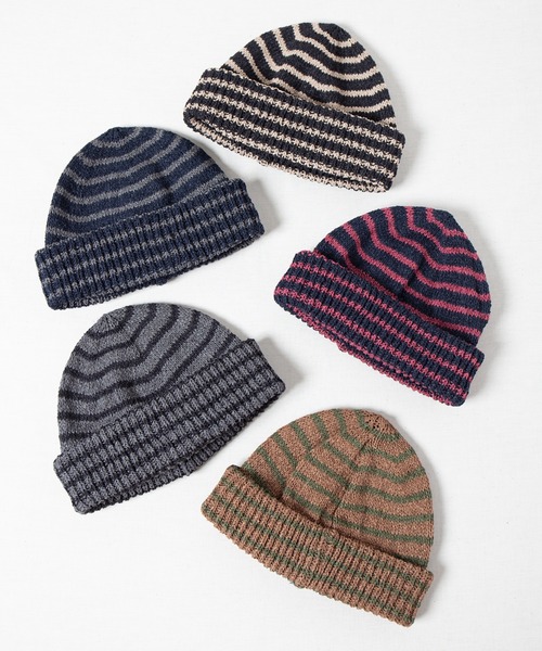 RACAL(ラカル)の「和紙混紡ボーダーニットワッチ / Japanese Paper Blend Knit Watch(ニットキャップ/ビーニー・メンズ・ブラック×ベージュ/グレー系その他/ネイビー系2/ブラウン系その他/ネイビー系1・FREE)」の6枚目の写真
