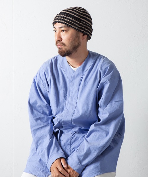 RACAL(ラカル)の「和紙混紡ボーダーニットワッチ / Japanese Paper Blend Knit Watch(ニットキャップ/ビーニー・メンズ・ブラック×ベージュ/グレー系その他/ネイビー系2/ブラウン系その他/ネイビー系1・FREE)」の14枚目の写真