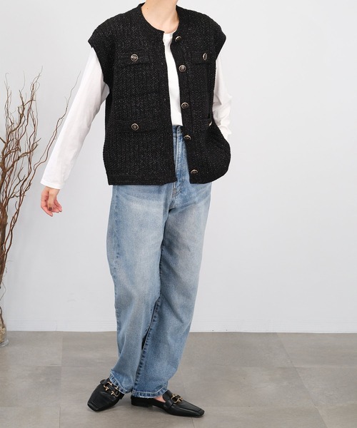 ＡＮＤＪ（アンドジェイ）の「【2022/AW】【ANDJ MADE】ジャガード編みツイードラメニットベスト（ベスト・レディース・ブラック/オフホワイト・M）」の16枚目の写真