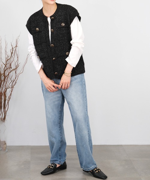 ＡＮＤＪ（アンドジェイ）の「【2022/AW】【ANDJ MADE】ジャガード編みツイードラメニットベスト（ベスト・レディース・ブラック/オフホワイト・M）」の12枚目の写真