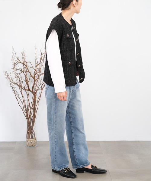 ＡＮＤＪ（アンドジェイ）の「【2022/AW】【ANDJ MADE】ジャガード編みツイードラメニットベスト（ベスト・レディース・ブラック/オフホワイト・M）」の19枚目の写真