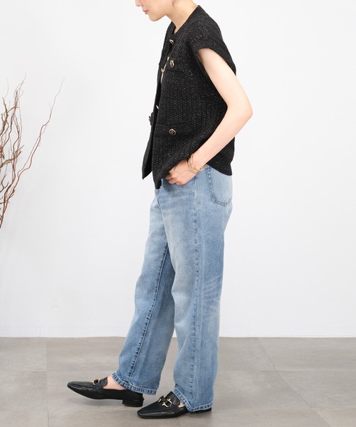 ＡＮＤＪ（アンドジェイ）の「【2022/AW】【ANDJ MADE】ジャガード編みツイードラメニットベスト（ベスト・レディース・ブラック/オフホワイト・M）」の10枚目の写真