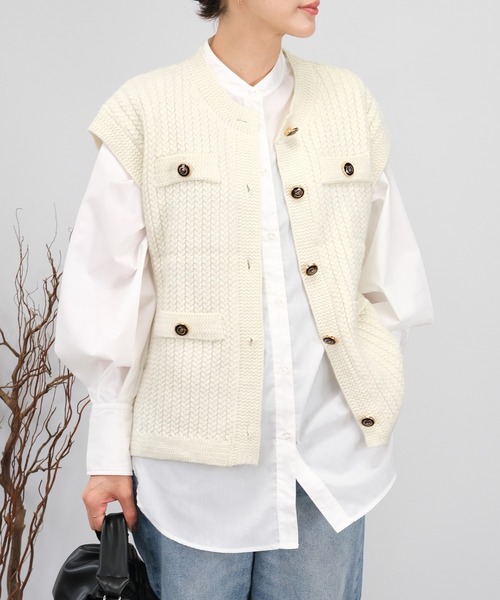 ＡＮＤＪ（アンドジェイ）の「【2022/AW】【ANDJ MADE】ジャガード編みツイードラメニットベスト（ベスト・レディース・ブラック/オフホワイト・M）」の13枚目の写真