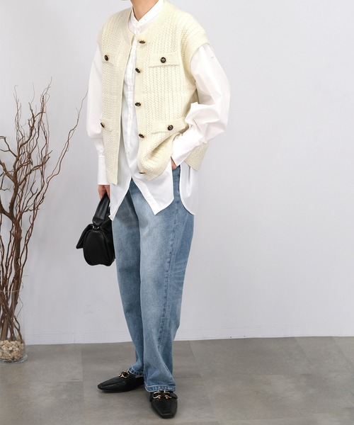 ＡＮＤＪ（アンドジェイ）の「【2022/AW】【ANDJ MADE】ジャガード編みツイードラメニットベスト（ベスト・レディース・ブラック/オフホワイト・M）」の6枚目の写真